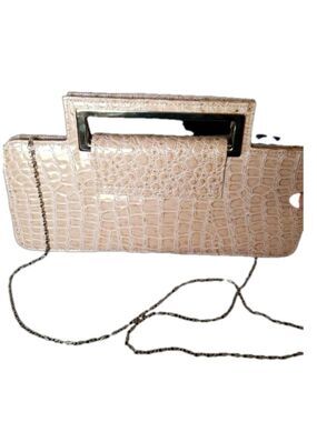 J. Francis Silver Metallic Animal Print Clutch Purse Chain Strap Crossbody
